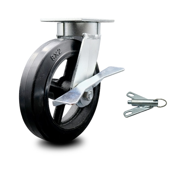 8 Inch Kingpinless Rubber on Steel Wheel Caster with Brake and Swivel Lock SCC